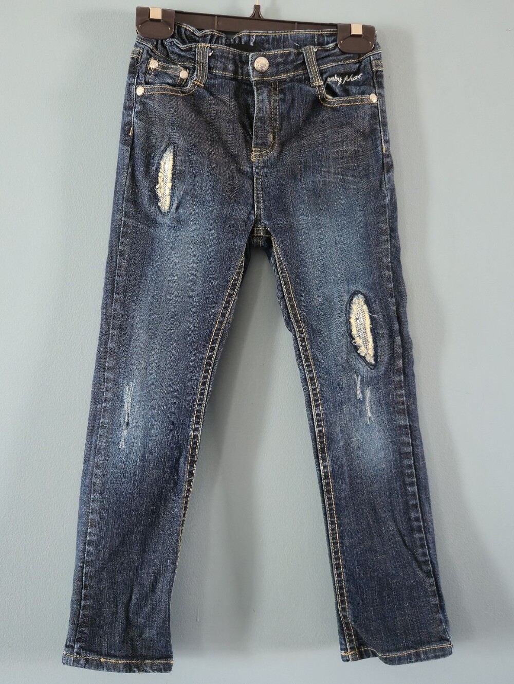 Baby Phat Dark Blue Distressed Skinny Jeans For Girls (6X)